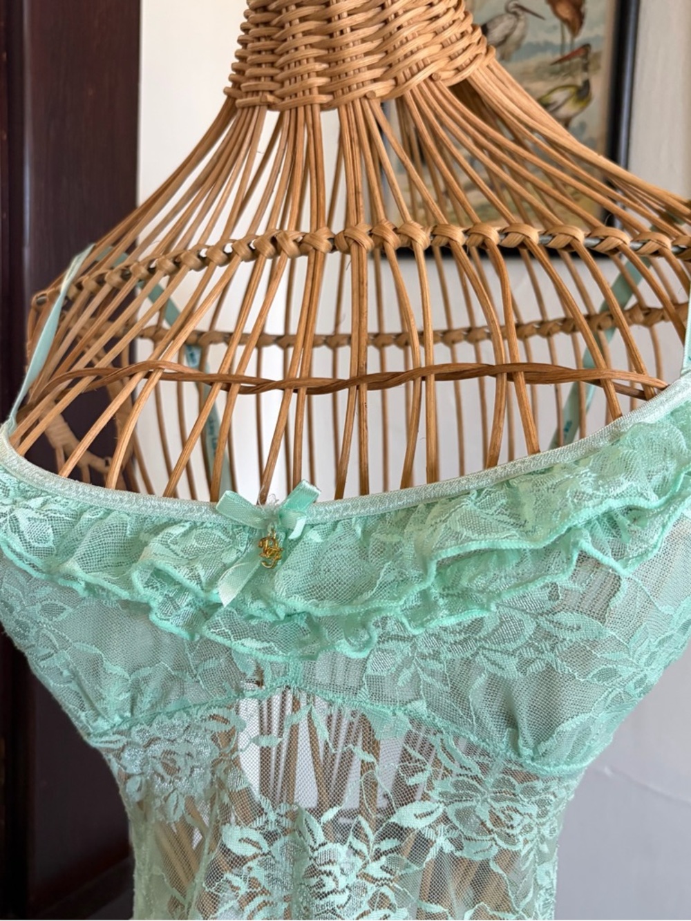 Vintage y2k Mint Green Lace Babydoll Slip Lingerie - Picture 2 of 7